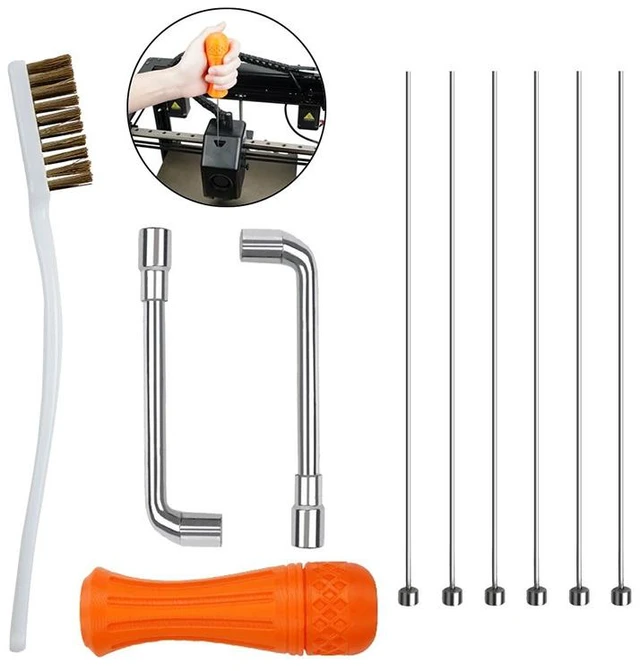 Main image of 3D Printer Nozzle Cleaning Tool Kit for E3D/MK8/CR/Volcano Hotend - Clog Removal Needle Set for Blocked Extruder Maintenance & Unclogging
