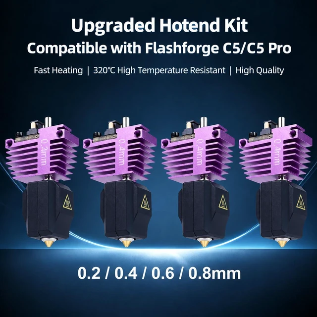 Alt view image 2 of 3 - Flashforge Creator 5/C5 Pro Integrated Hotend 0.4mm DLC Gold Coating (Purple) - All-in-One Extruder with Anti-Clog Diamond-Like Carbon Nozzle & Quick-Connect Harness
