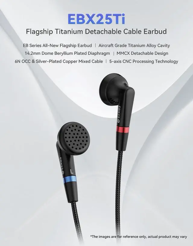 Alt view image 3 of 7 - EBX25Ti 14.2mm Beryllium HiFi Earbud 3.5mm Balanced MMCX No Mic | Titanium shell ;14.2mm beryllium driver ;3.5mm MMCX 6N OCC cable,32 high-sensitivity no-mic flat earbuds