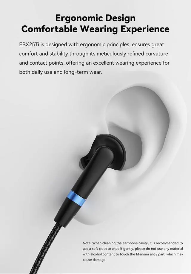 Alt view image 4 of 7 - EBX25Ti 14.2mm Beryllium HiFi Earbud 3.5mm Balanced MMCX No Mic | Titanium shell ;14.2mm beryllium driver ;3.5mm MMCX 6N OCC cable,32 high-sensitivity no-mic flat earbuds