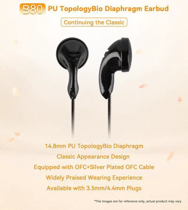 Alt view image 3 of 7 - B80 3.5mm Wired Flat Earbud,14.8mm PU Topology Bio Diaphragm,OFC Silver Plated Cord with Mic