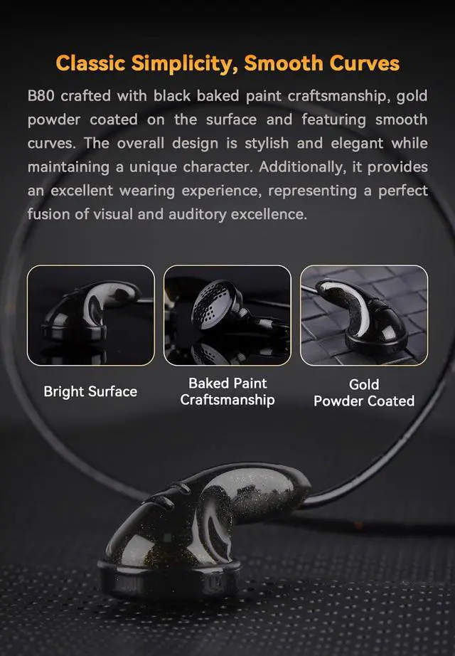 Alt view image 6 of 7 - B80 3.5mm Wired Flat Earbud,14.8mm PU Topology Bio Diaphragm,OFC Silver Plated Cord with Mic