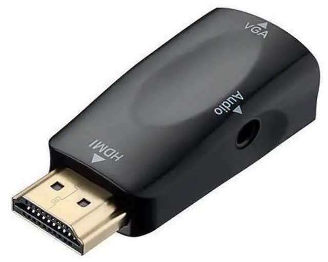 Main image of Gold-Plated HDMI-compatible to VGA Converter Adapter w/ 3.5mm Audio Port for PC, Laptop, DVD, Desktop and other HDMI-compatible Input to VGA output Devices - Black- 1920x1080p