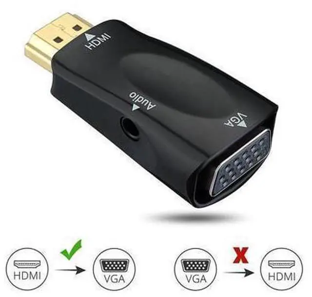 Alt view image 3 of 5 - Gold-Plated HDMI-compatible to VGA Converter Adapter w/ 3.5mm Audio Port for PC, Laptop, DVD, Desktop and other HDMI-compatible Input to VGA output Devices - Black- 1920x1080p