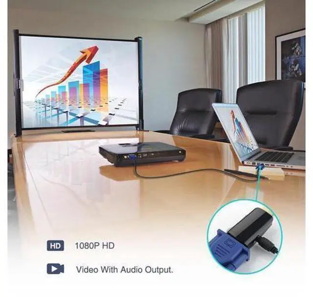 Alt view image 5 of 5 - Gold-Plated HDMI-compatible to VGA Converter Adapter w/ 3.5mm Audio Port for PC, Laptop, DVD, Desktop and other HDMI-compatible Input to VGA output Devices - Black- 1920x1080p