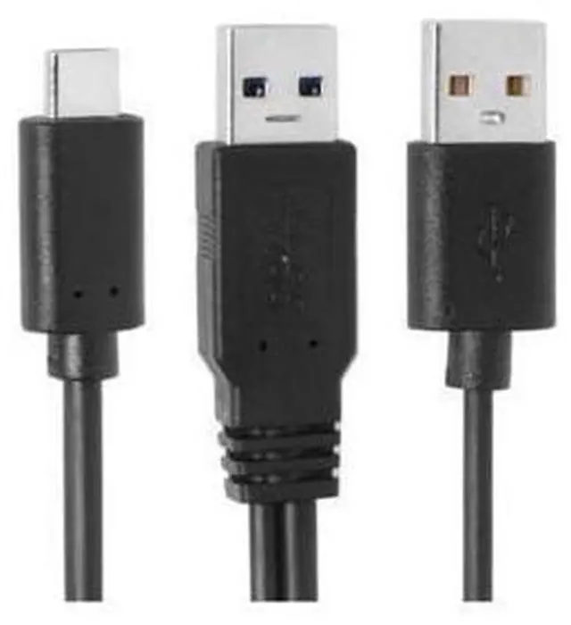Alt view image 3 of 6 - Type-C USB-C to USB 3.0 Male & USB 2.0 Dual Power Data Y Cable for Laptop & Hard Disk 60cm