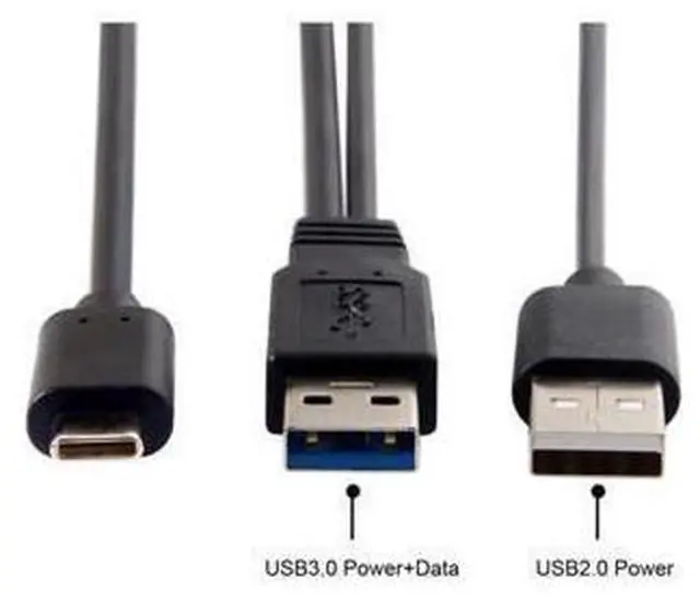 Alt view image 6 of 6 - Type-C USB-C to USB 3.0 Male & USB 2.0 Dual Power Data Y Cable for Laptop & Hard Disk 60cm