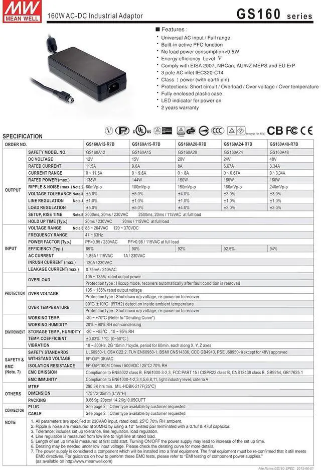 Alt view image 2 of 3 - Original GS160A24-R7B AC-DC Green Industrial Adaptor 24V 6.67A 160W