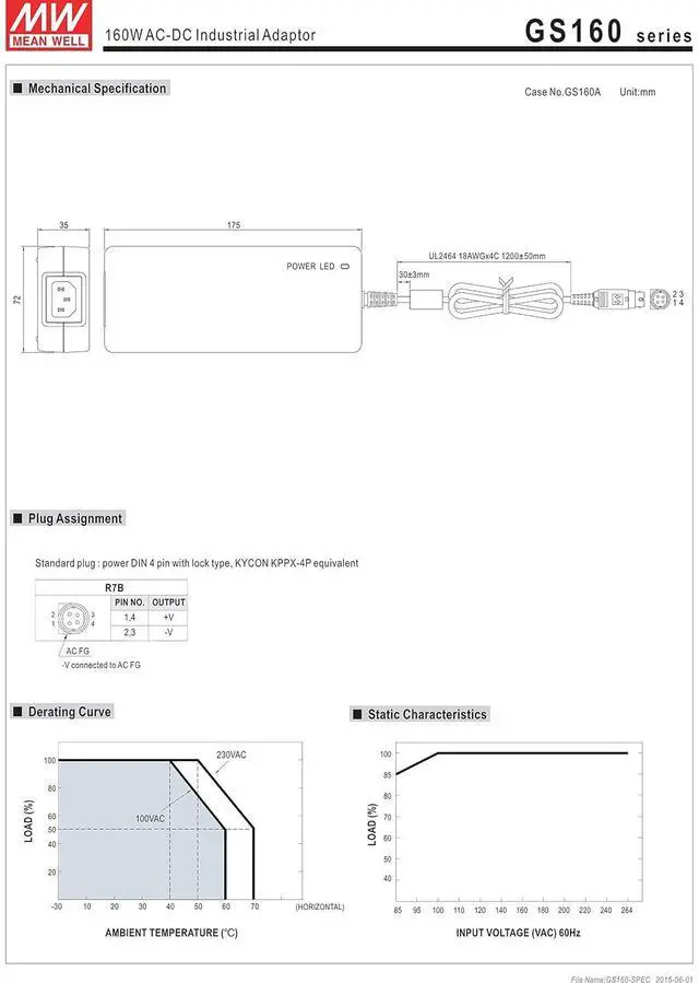 Alt view image 3 of 3 - Original GS160A24-R7B AC-DC Green Industrial Adaptor 24V 6.67A 160W