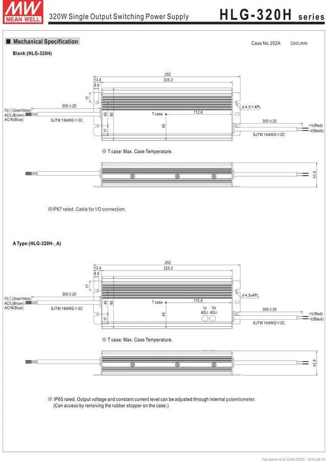 Alt view image 3 of 7 - HLG-320H-24 Power Supply, Switching, Single Output, 320 W, 24V at 13.3 A, 8.86" L x 2.67" W x 1.52" H