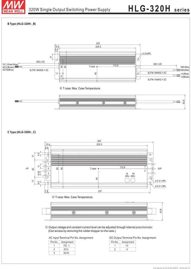 Alt view image 4 of 7 - HLG-320H-24 Power Supply, Switching, Single Output, 320 W, 24V at 13.3 A, 8.86" L x 2.67" W x 1.52" H