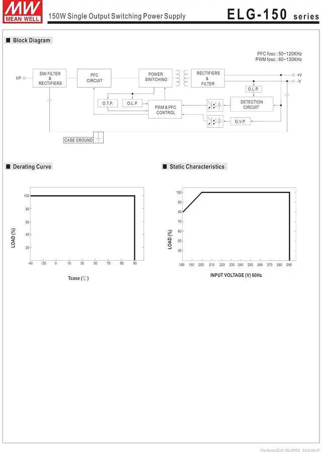 Alt view image 4 of 7 - MW Mean Well ELG-150-42B 42V 3.57A 150W Single Output Switching LED Power Supply with PFC