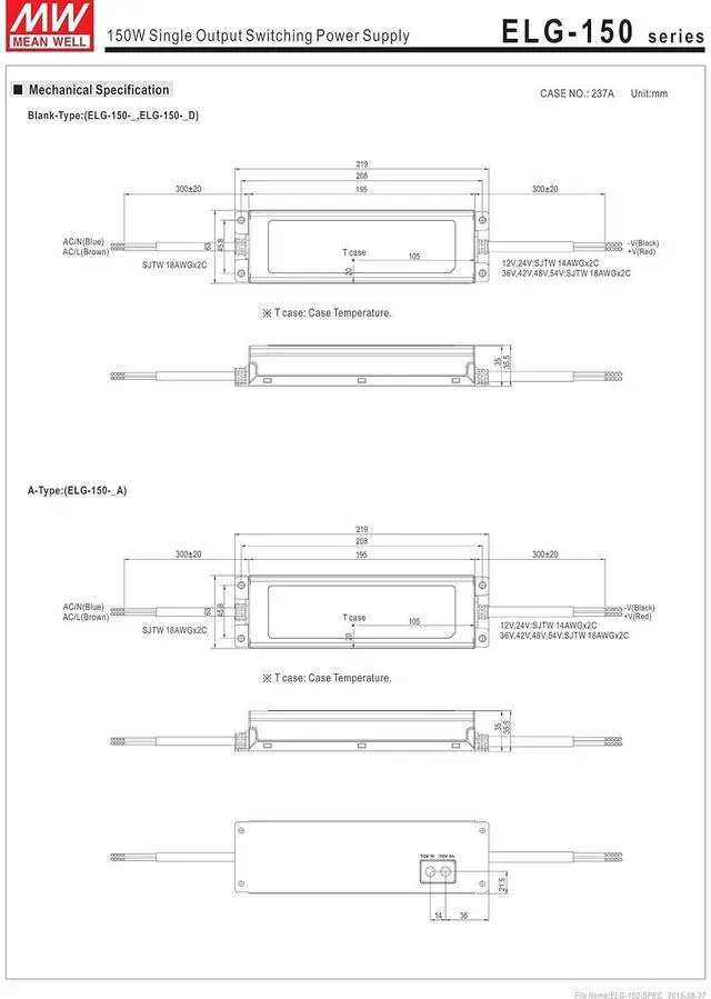 Alt view image 7 of 7 - MW Mean Well ELG-150-42B 42V 3.57A 150W Single Output Switching LED Power Supply with PFC