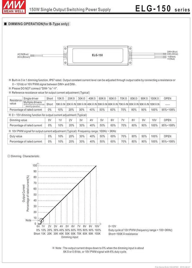 Alt view image 6 of 7 - MW Mean Well ELG-150-42B 42V 3.57A 150W Single Output Switching LED Power Supply with PFC