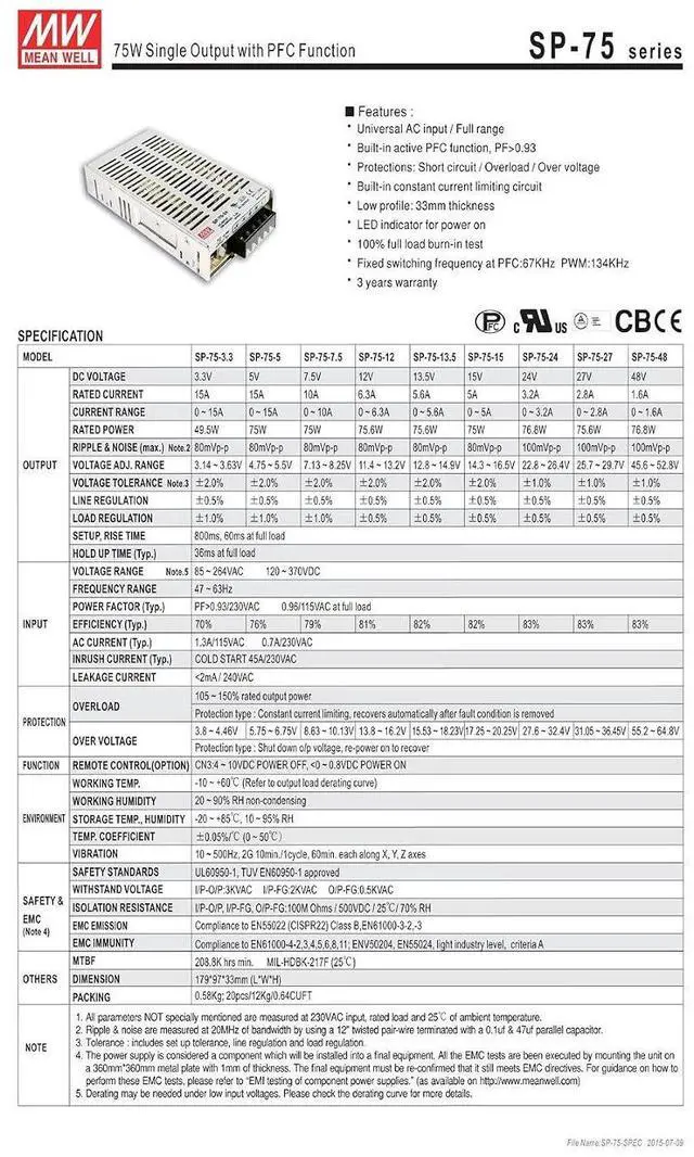 Main image of SP-75-15 Mean Well Power Supply
