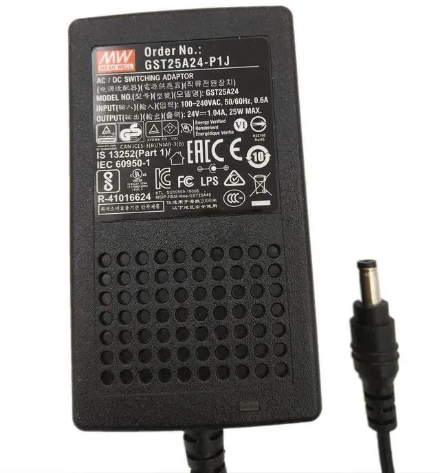 Main image of GST25A24-P1J Desktop AC Adapter, 25W 24V 1.04A, DC P1J Barrel Plug, 2.1mm I.D. x 5.5mm O.D. x 11mm Center Positive Female, 3 Pole AC Inlet IEC320-C14, Input: 85~264VAC, Level VI