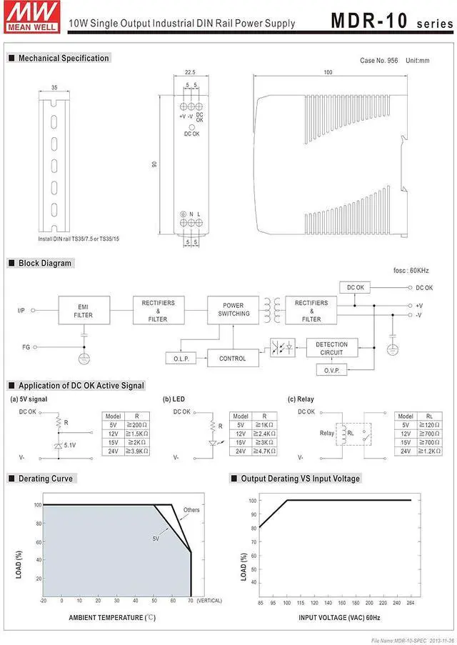 Alt view image 3 of 3 - MW Mean Well MDR-10-12 12V 0.84A 10W Single Output Industrial DIN Rail Power Supply
