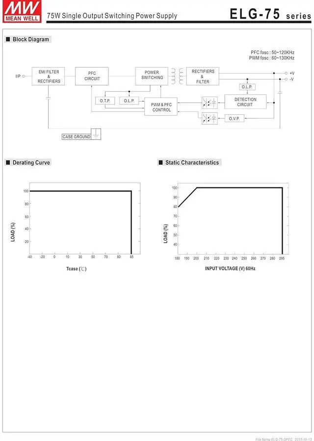 Alt view image 4 of 7 - MW Mean Well ELG-75-48B 48V 1.6A 76.8W Single Output Switching LED Power Supply with PFC