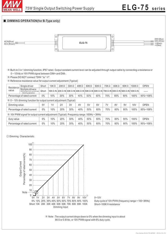 Alt view image 6 of 7 - MW Mean Well ELG-75-48B 48V 1.6A 76.8W Single Output Switching LED Power Supply with PFC