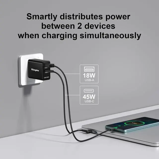 Alt view image 2 of 7 - 65W USB Computer Charger GaN, 2 Port Wall Charger Power Adapter with 1.8m Fast Charging Cable (4.5 * 3.0mm) for Asus EXA1203YH B400A Notebook EXA1203XH chromebook PU550 PU550CA PU401 PU401
