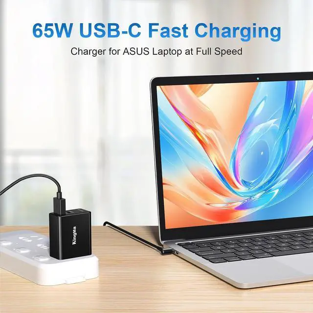 Alt view image 6 of 7 - 65W USB Computer Charger GaN, 2 Port Wall Charger Power Adapter with 1.8m Fast Charging Cable (4.5 * 3.0mm) for Asus EXA1203YH B400A Notebook EXA1203XH chromebook PU550 PU550CA PU401 PU401