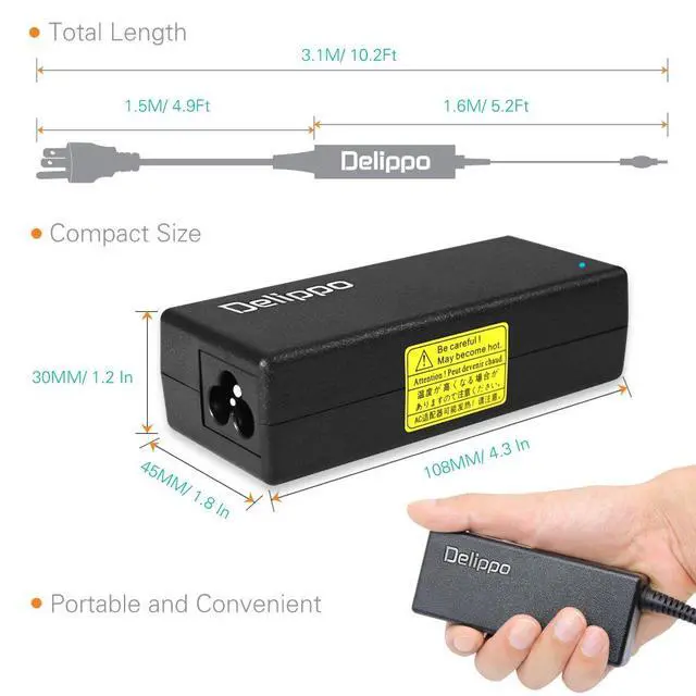 Alt view image 2 of 5 - Extra Long 10.2Ft 19V 3.42A for Laptop AC Adapter Compatiable with Acer Aspire V3-472P V3-572P V3-471G V5-561P-6823 V5-561P-9477 E1-421 M5-481 M3-481G V5-121 1810T 8481G P633 P645 P243 X483G