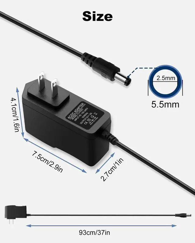 Alt view image 2 of 4 - 5V 2A Power Supply Adapter 10W AC Adapter 100-240V 50-60Hz AC to DC Power Cord 5 Volt 2Amp Power Adapter Transformer, 5.5mm X 2.5mm DC Outlet Plug