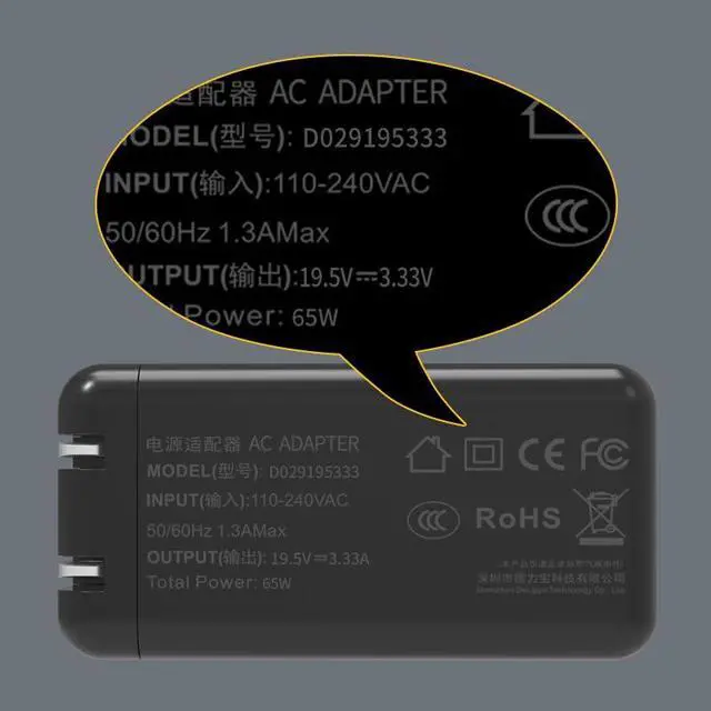 Alt view image 5 of 5 - 65W 19.5V 3.33A Laptop Charger for HP Pavilion x360 14 15 17, Envy 13 15 X360, Elitebook 840 G5, ProBook Chromebook Stream Series, Spectre 710412-001 AC Adapter