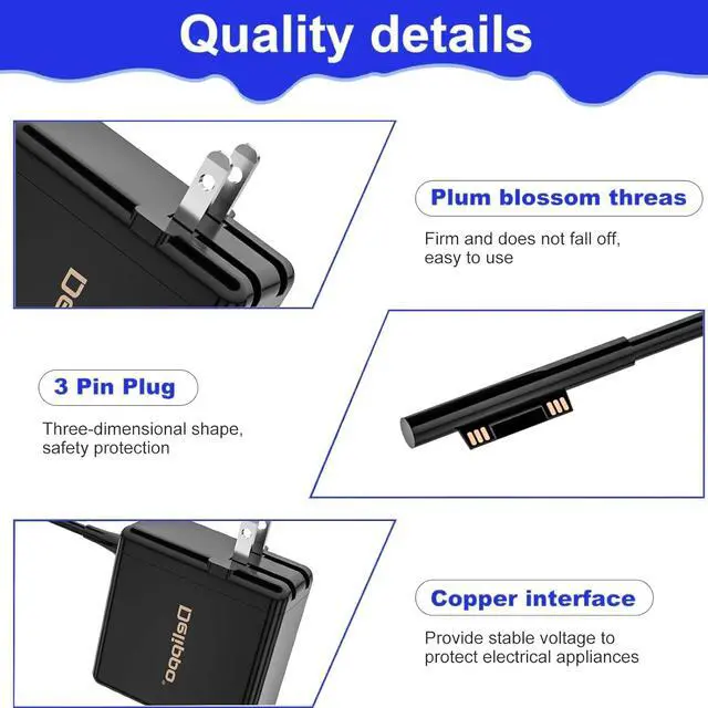 Alt view image 4 of 7 - 36W 12V 2.58A Charger Replacement for Microsoft Surface Pro 3 Pro 4 Pro 5 Smooth Surface Small Size 61 * 58mm