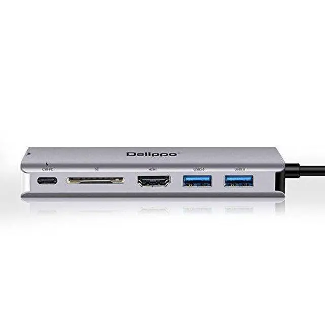 Alt view image 2 of 2 - USB C Hub 6 in 1 Dongle to HDMI 4K 2 USB 3.0 Ports SD TF Card Reader 100W PD Charging Adapter Dock Station for MacBook Pro/Air/iPad Pro/XPS and More Type C Device