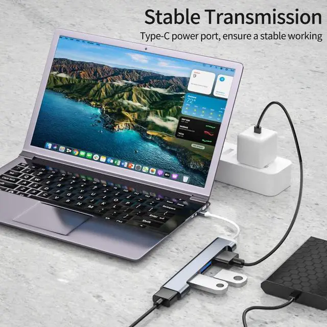 Alt view image 4 of 7 - for Docking Station USB Hub 4 Ports, Multiple USB 3.0 Hub, USB A Splitter for Laptop with USB C Power Port, USB Extender for A Port Laptop, for Docking Station and More (2ft) (Type C Connector)