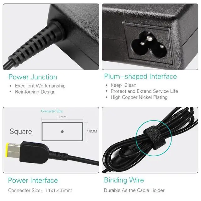 Alt view image 3 of 7 - 65W 20V 3.25A Laptop AC Adapter Charger Replacement with Lenovo E440 E450 E550 E560 T430 T440 T440S T440P T450 T460 T460S T540P T560,Lenovo Yoga 13 Yoga 11S Yoga 2 Z505 Z580