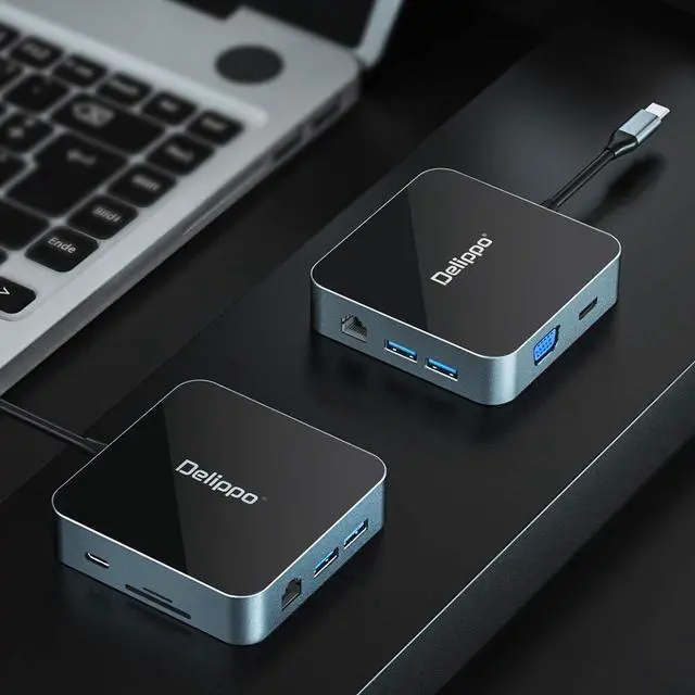Alt view image 7 of 7 - USB C Hub Docking Solution,Delippo 8 in 1 with Charger dongles Gigabit Ethernet Port, PD Type C Charging,4K HDMI,1080 VGA, SD TF Card Reader, 2 USB A Ports