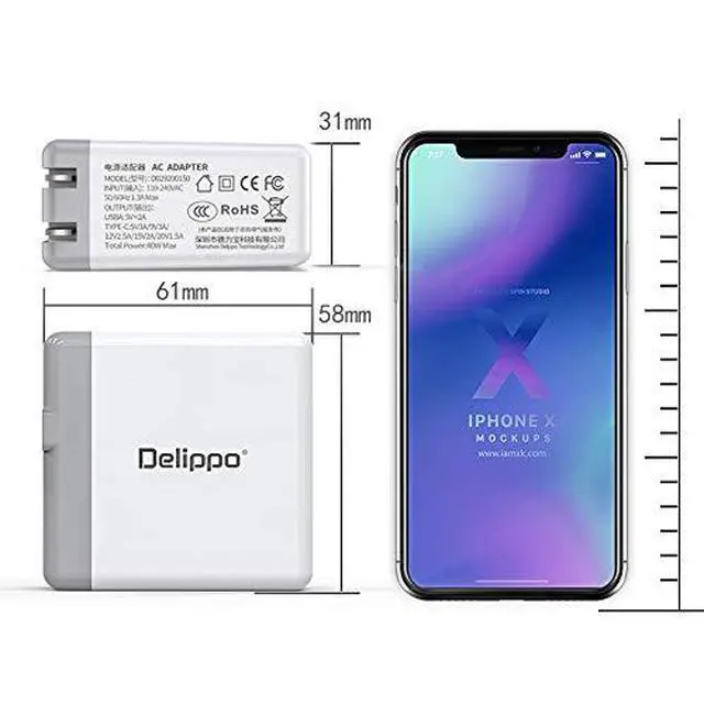 Alt view image 6 of 6 - ® 1 Port 45W PD USB C & 2 Port 12W USB A Travel Wall Charger for Samsung Dell Xps MacBook Pro/Air 2018 iPad Pro 2018 iPhone XS/Max/XR/X/8/7/Plus Nexus 6P