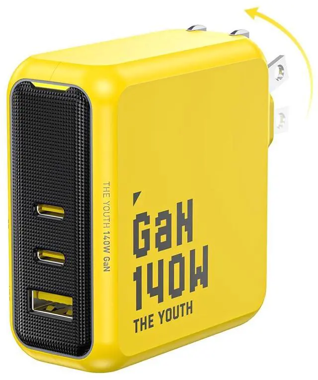Main image of Youth 140W GaN+ USB C Charger 100W Laptop Fast Charger PD3.1 PPS 3-Port USB C Wall Charger Power Adapter for MacBook Pro 16'', Dell XPS, iPhone 17 Pro Max, iPad Pro, Tablet, Chromebook, Yellow