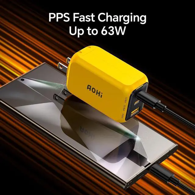 Alt view image 5 of 7 - Youth 65W GaN+ USB C Charger Block, 3-Port PPS Type C Compact Foldable Laptop Fast Wall Charger for MacBook Pro/Air, iPad Pro, iPhone 17/16 Pro Max, Galaxy S24, Pixel, Steam Deck and More, Yellow