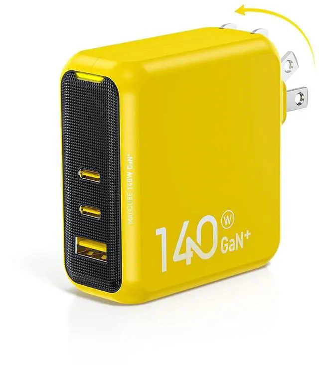 Main image of Magcube 140W USB C Charger PD3.1 3-Port GaN+ Laptop Wall Charger 100W Fast Charging Power Adapter Foldable Plug for MacBook Pro 16'', Dell XPS, iPad Pro, Galaxy, iPhone 17 Pro, Chromebook, Yellow