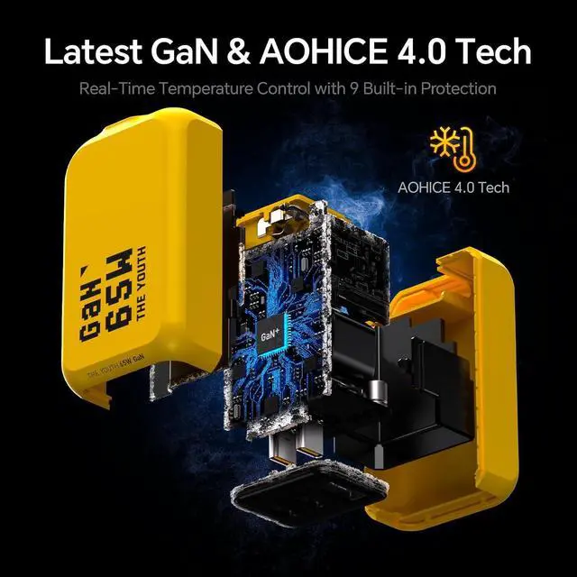 Alt view image 7 of 7 - Youth 65W GaN+ USB C Charger Block, 3-Port PPS Type C Compact Foldable Laptop Fast Wall Charger for MacBook Pro/Air, iPad Pro, iPhone 17/16 Pro Max, Galaxy S24, Pixel, Steam Deck and More, Yellow