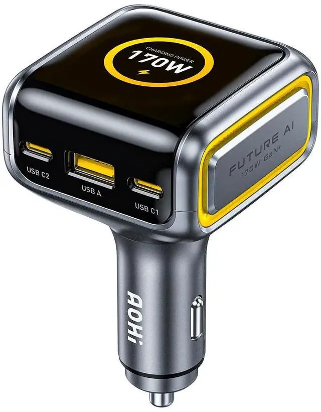 Main image of SUPERAUTO 170W Car Charger with TFT Smart Display, 140W PD 3.1 USB C Fast Charging Car Adapter, Compatible with MacBook Pro, Laptops, iPhone 17 Pro Max, Galaxy S25 Ultra