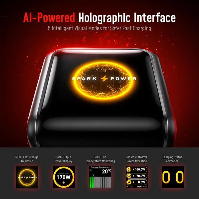 Alt view image 2 of 7 - SUPERAUTO 170W Car Charger with TFT Smart Display, 140W PD 3.1 USB C Fast Charging Car Adapter, Compatible with MacBook Pro, Laptops, iPhone 17 Pro Max, Galaxy S25 Ultra