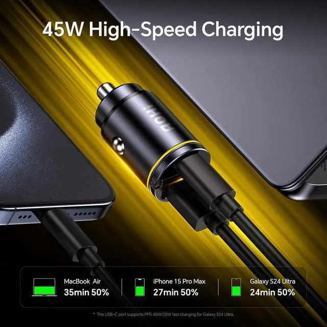 Alt view image 5 of 7 - USB C Car Charger, PD 45W&QC 30W 2 Port Type-C Fast Charging Car Lighte Charger+USB 4 2.0 Cable 3.3FT with up to 120Gbps Bandwidth Boost Dual 8K/4K Display 240W PD 3.1 Fast Charging