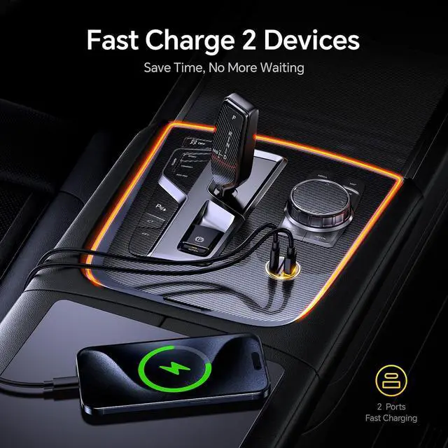 Alt view image 7 of 7 - USB C Car Charger, PD 45W&QC 30W 2 Port Type-C Fast Charging Car Lighte Charger+USB 4 2.0 Cable 3.3FT with up to 120Gbps Bandwidth Boost Dual 8K/4K Display 240W PD 3.1 Fast Charging