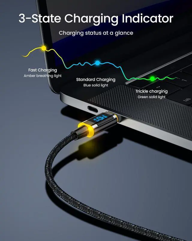 Alt view image 3 of 5 - 140W USB C to USB C Cable with Display, Magline USB C Cable Nylon 4ft Type C Fast Charging Cable Cord Compatible with iPhone 15 Pro Max, Galaxy, MacBook Pro/Air, iPad Pro/Air, Pixel and More