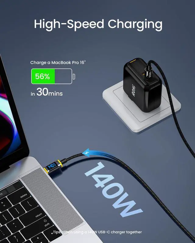 Alt view image 4 of 5 - 140W USB C to USB C Cable with Display, Magline USB C Cable Nylon 4ft Type C Fast Charging Cable Cord Compatible with iPhone 15 Pro Max, Galaxy, MacBook Pro/Air, iPad Pro/Air, Pixel and More