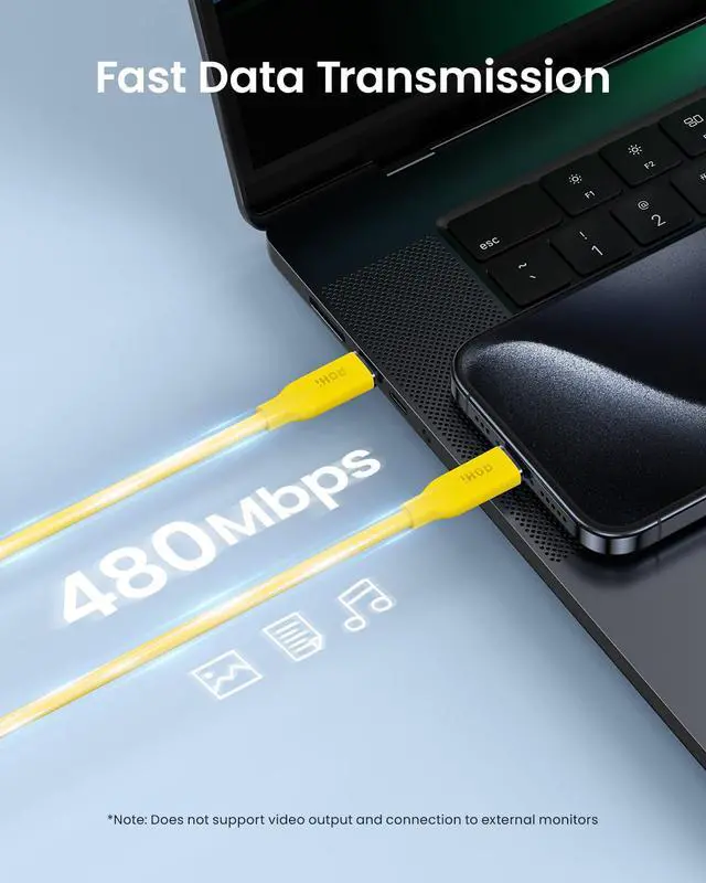 Alt view image 6 of 7 - 140W USB C to USB C Cable PD 3.1 Type C Fast Charging Cable Fast Charge for MacBook Pro, iPhone 15 Pro Max Plus, iPad Pro/Air, Galaxy S23Ultra, Pixel, Switch, 3.3ft, Yellow
