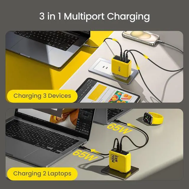 Alt view image 3 of 7 - Youth 140W GaN+ Charger 100W Laptop Fast Charger +140W USB C to USB C Cable with Display,Nylon 4ft
