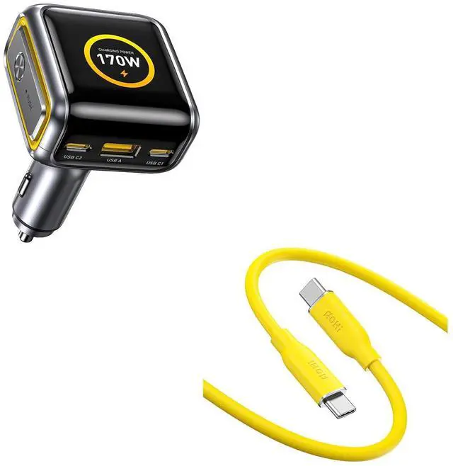 Main image of 170W Car Charger with Smart LED Display 140W PD 3.1 USB C Fast Charging Car Adapter with AOHI 140W USB C Cable PD 3.1 Type C Fast Charging Cable