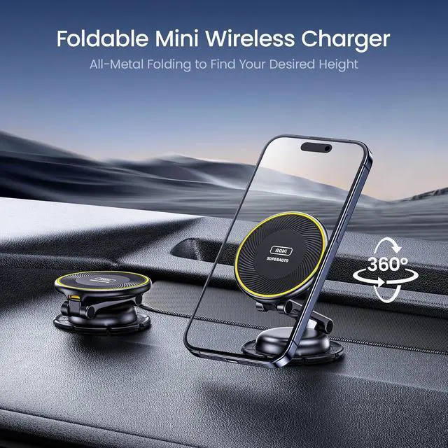 Alt view image 2 of 7 - for Wireless MagSafe Car Mount Charger, All-Metal 15W Fast MagSafe Charger, Hands Free Magnetic Phone Holder Dashboard for iPhone 16 Pro Max/iPhone 15 14 13 12 Pro Max Plus, Black