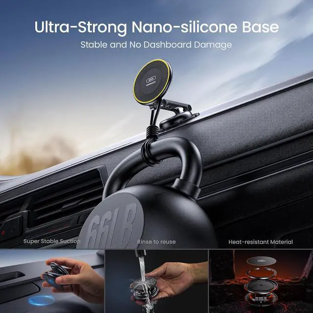 Alt view image 4 of 7 - for Wireless MagSafe Car Mount Charger, All-Metal 15W Fast MagSafe Charger, Hands Free Magnetic Phone Holder Dashboard for iPhone 16 Pro Max/iPhone 15 14 13 12 Pro Max Plus, Black