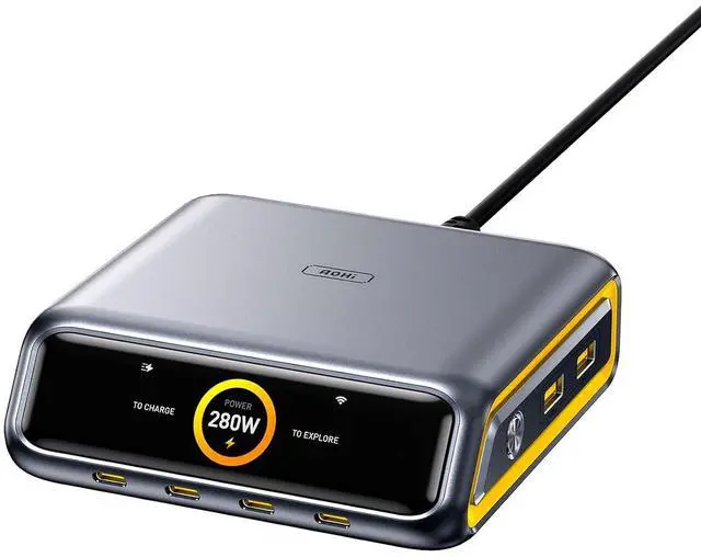 Main image of Future AI 280W PD3.2 GaN Desktop Charging Station, 6-Port Charger with 240W Max USB-C Output, Smart TFT Display & Wi-Fi App Control,Compatible with MacBook, iPhone, Galaxy, Dell, iPad Pro, Grey